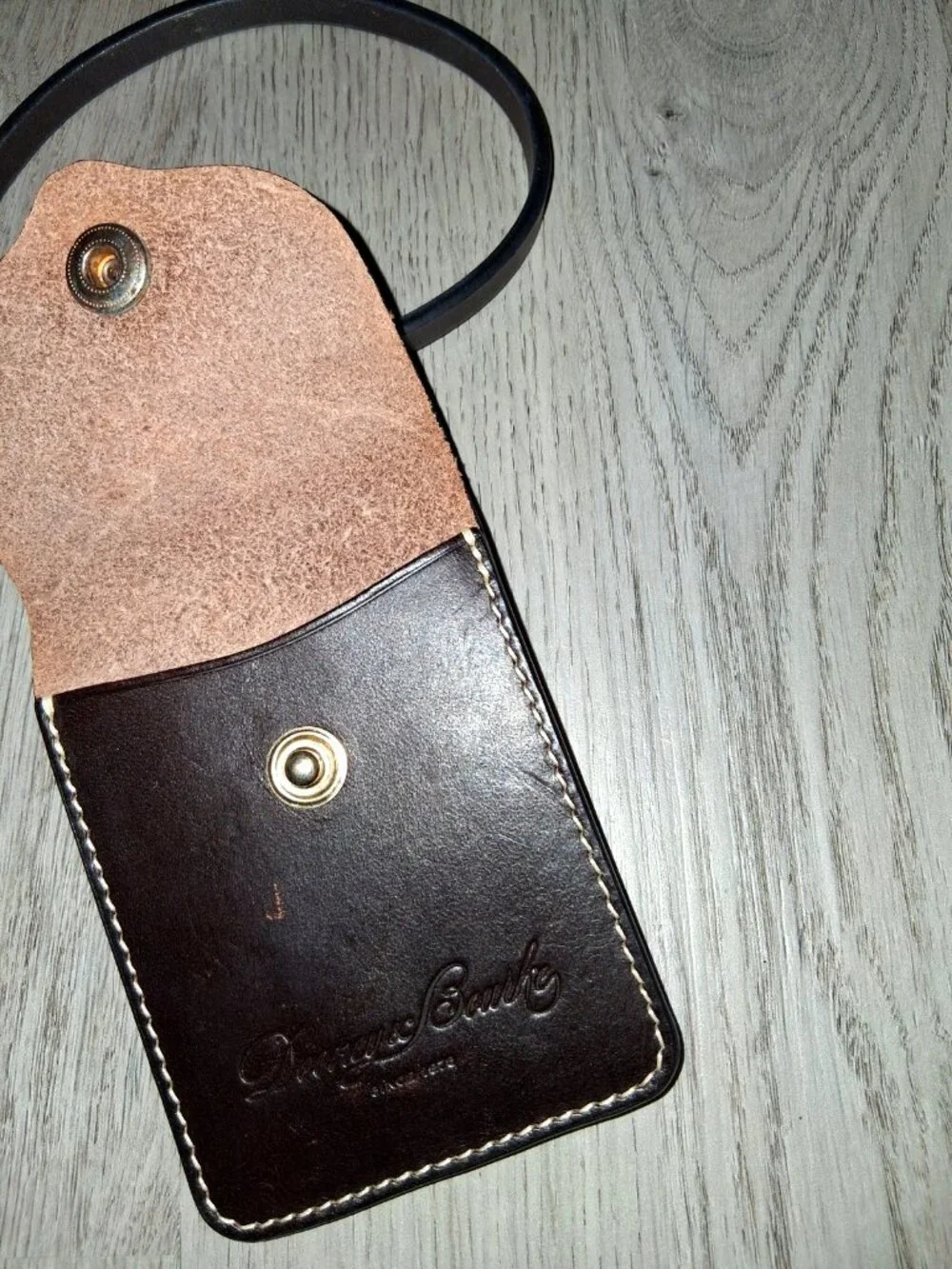 Dooney & Bourke Dark Brown Leather ? Card Holder Keychain Clip Luggage Tag